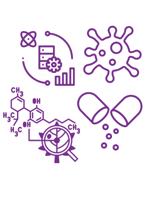 Purple icons of a virus, atom, and capsule highlight Simulations Plus pharmacometrics tools.
