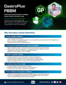 See the GastroPlus Flyer highlighting PBPK modeling, ADMET Predictor, and consulting for drug R&D.