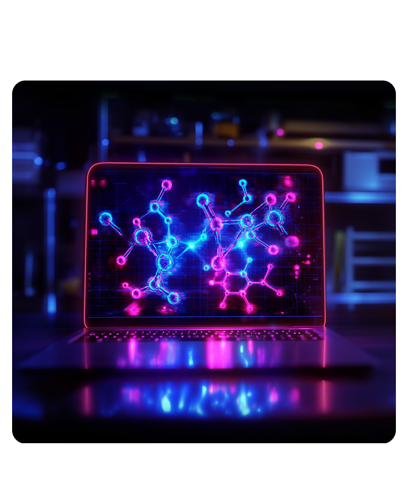 A laptop shows a dynamic network illustrating the abstract concept of our advanced Liver Safety+.