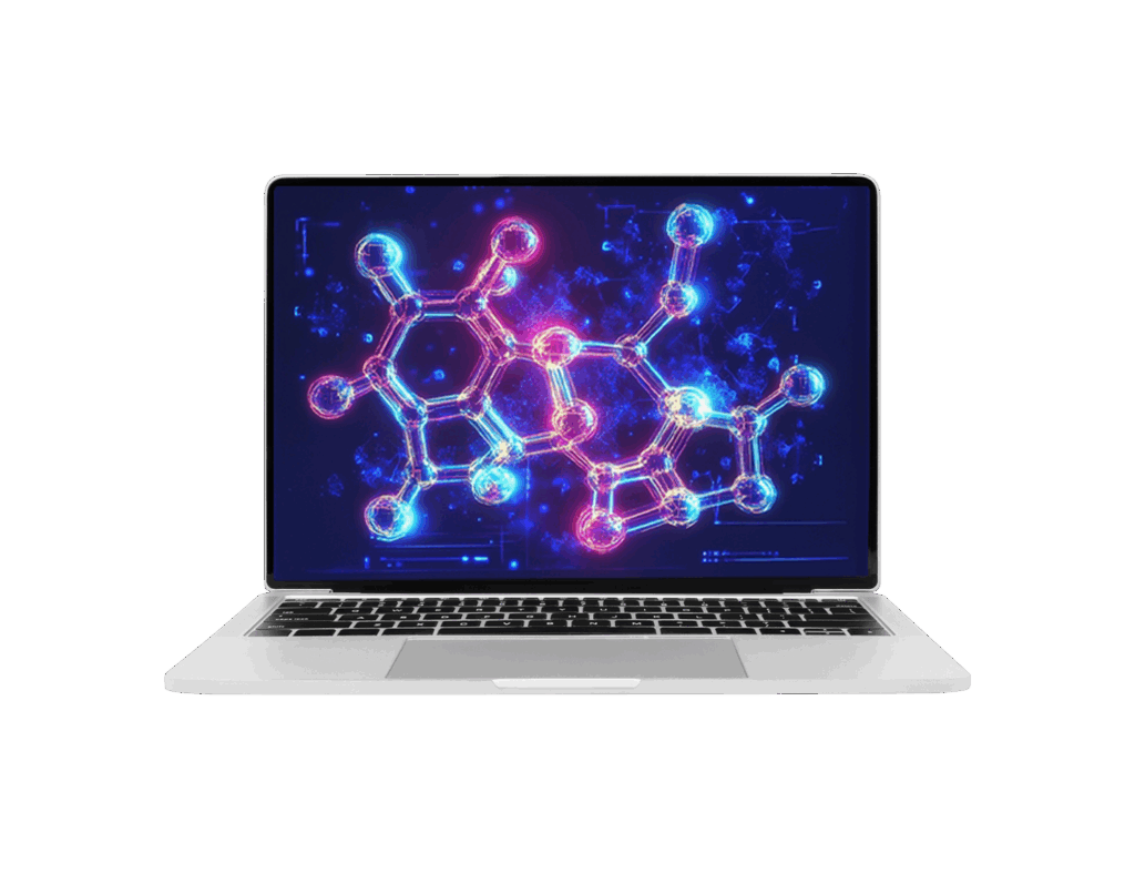 A laptop shows a colorful DILI molecular simulation using GastroPlus and ADMET Predictor software.