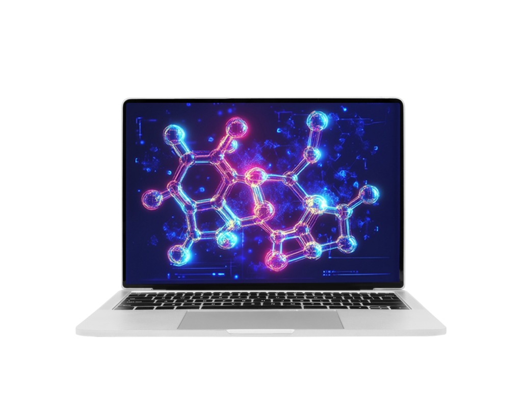 A laptop shows a colorful DILI molecular simulation using GastroPlus and ADMET Predictor software.