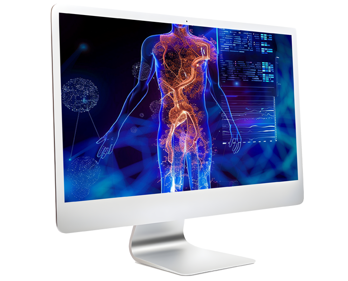 The screen shows a MonolixSuite simulation of the nervous system for CME in vibrant colors.