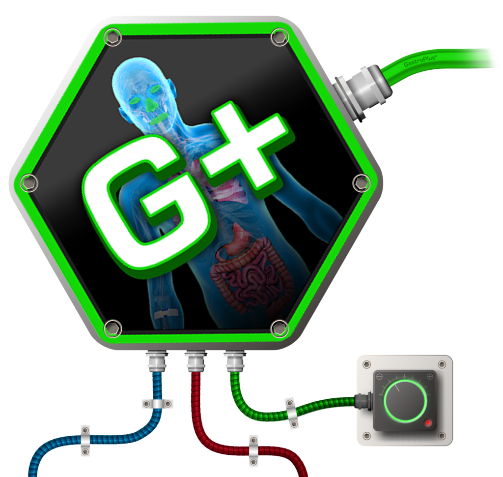 A hexagonal display, labeled "G+ PBBM", shows internal organs linked to a control panel via cables.