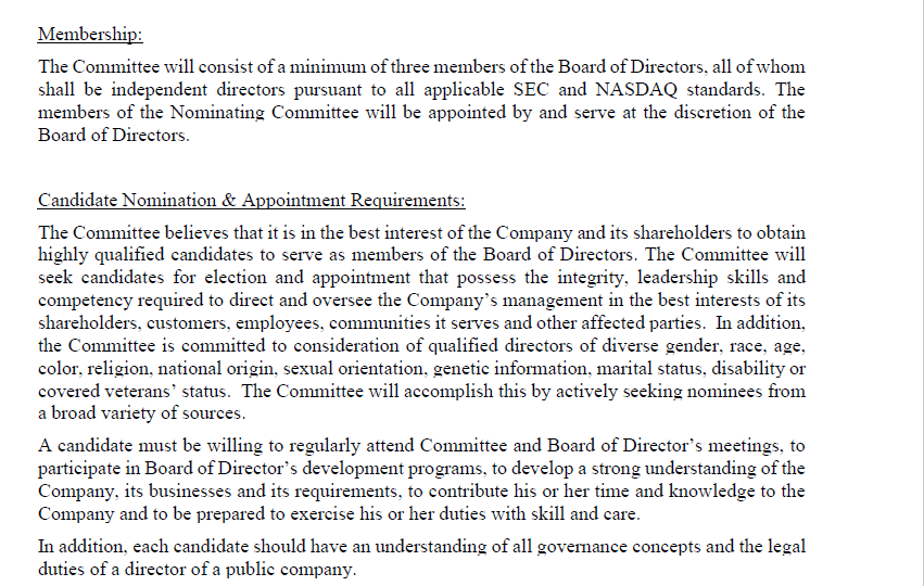 NOMINATING COMMITTEE CHARTER 2022