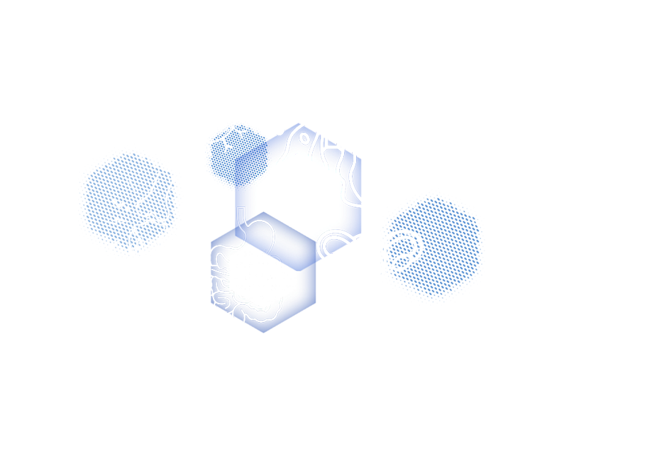 Light blue and white hexagons show medical icons, representing Simulations Plus QSP & PBPK modeling tools.