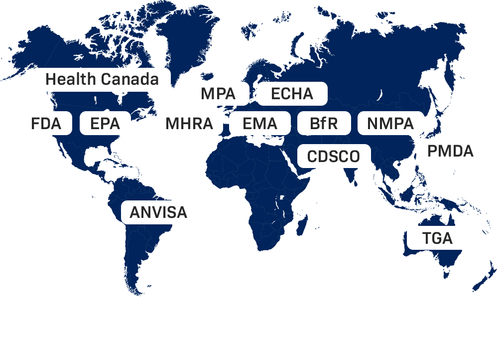 A world map with key regulatory agencies' acronyms highlights Simulations Plus PBPK modeling.