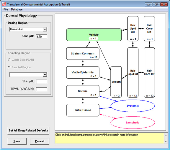 A screenshot of the GastroPlus Transdermal Compartmental Absorption & Transit (TCAT) model