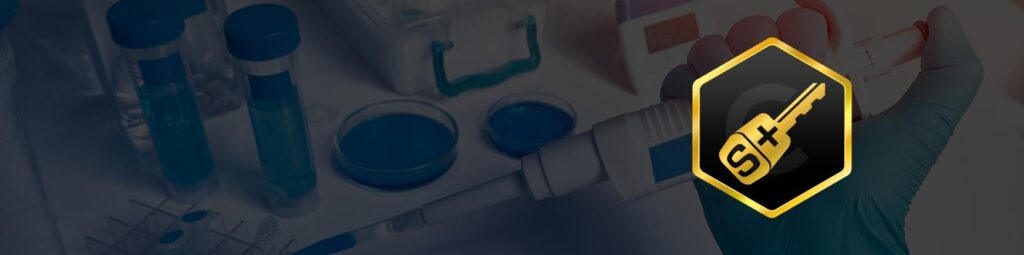 A gloved hand holds a pipette over a tray in a lab, showcasing Simulations Plus modeling tools.