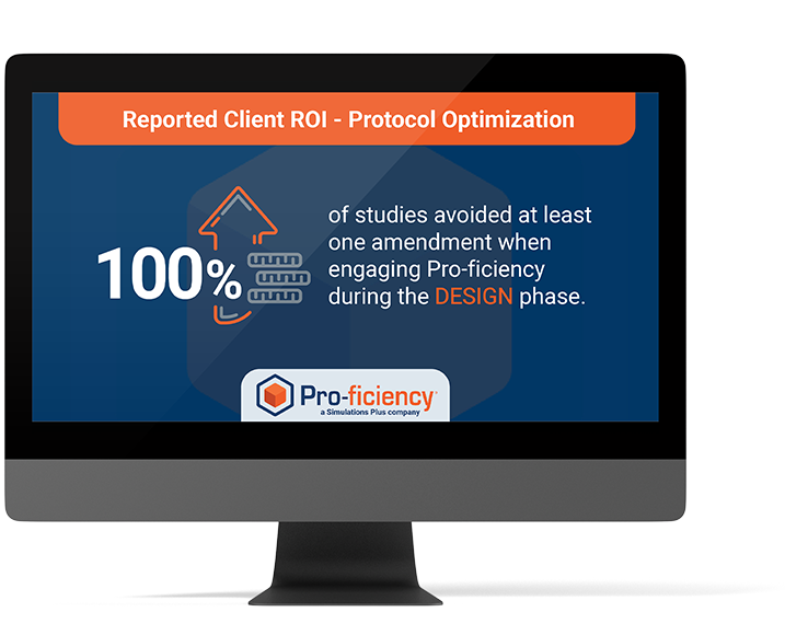 The monitor shows "100% ROI with Pro-ficiency's Protocol Optimization in the DESIGN phase.