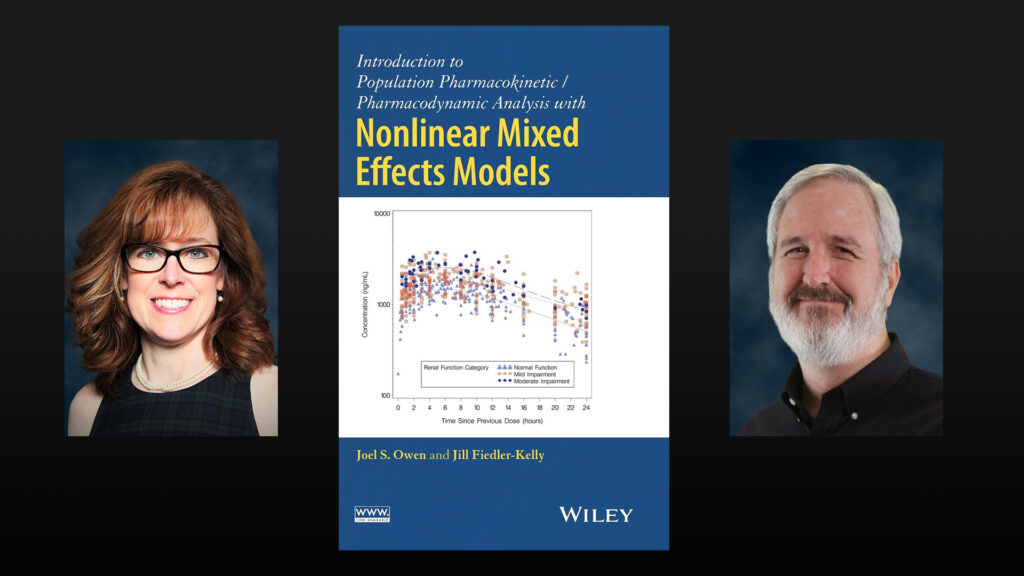 The image features "Introduction to Pop PK/PD with NLME" by Simulations Plus, with two portraits.