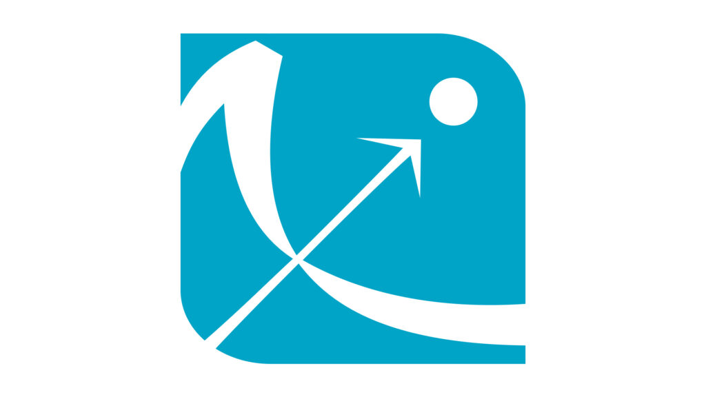 The blue arrow curving around a circle on blue embodies MonolixSim Innovation & Computational Power.